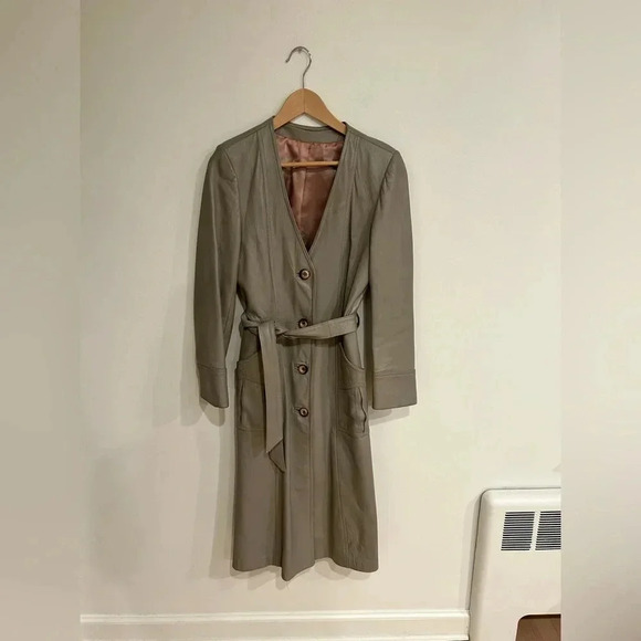 VTG AMBE GENUINE LEATHER BELTED STATEMENT TRENCH COAT S/M - Picture 2 of 11